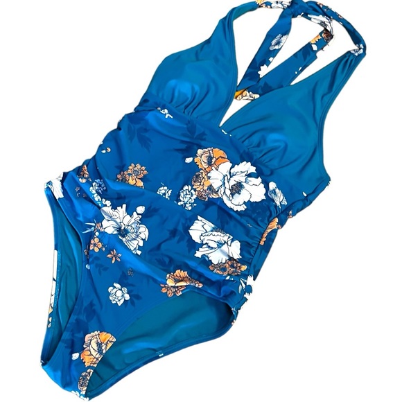 Cupshe Seafoam Garden One Piece Swimsuit with Tummy Control in Teal Floral NWT - Picture 3 of 16